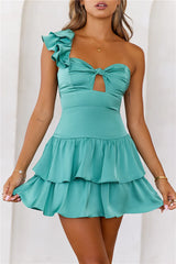 Dazzle Me One Shoulder Satin Mini Dress Mint