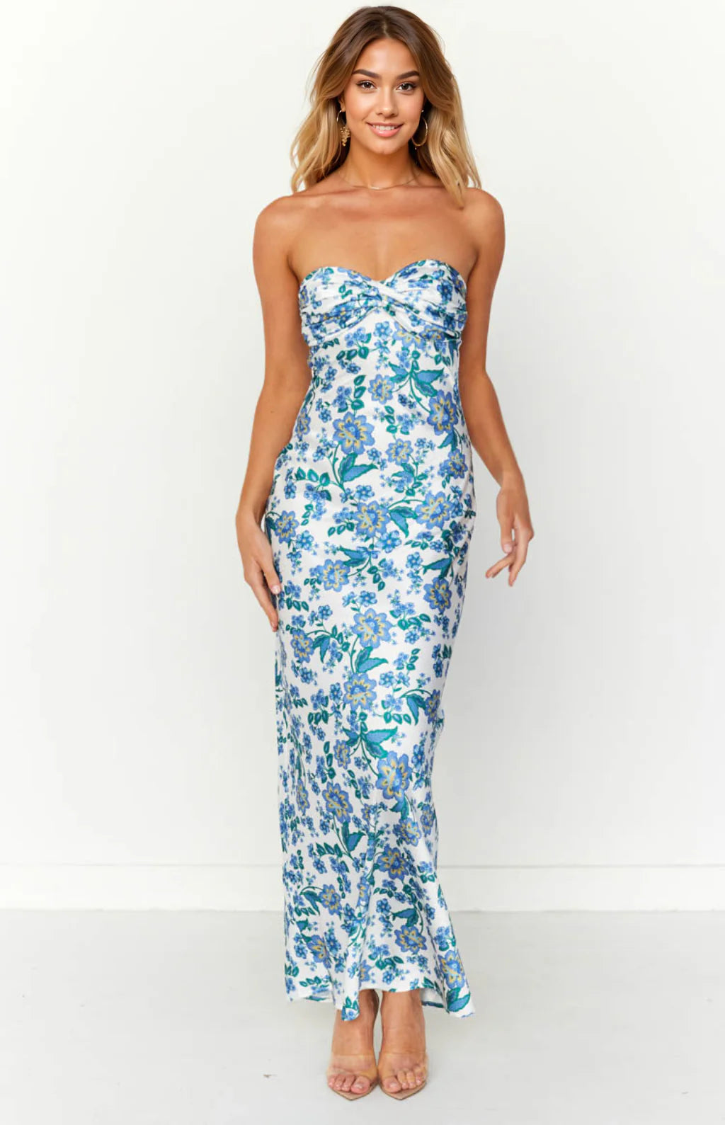 Ashley Blue Floral Formal Maxi Dress