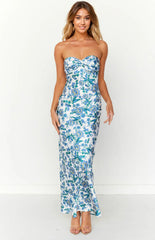 Ashley Blue Floral Formal Maxi Dress