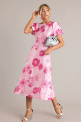 Luxe Living Light Pink Floral Jacquard Midi Dress (RESTOCK JULY)