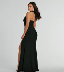 Lydia Halter Slit Mermaid Crepe Formal Dress