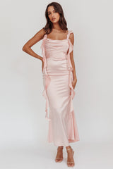 Blushing Ruffle Trim Midi Dress Baby Pink