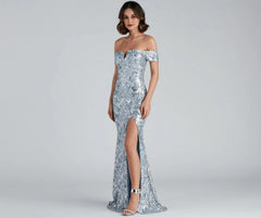 Carter Sequin Scroll A-Line Formal Dress