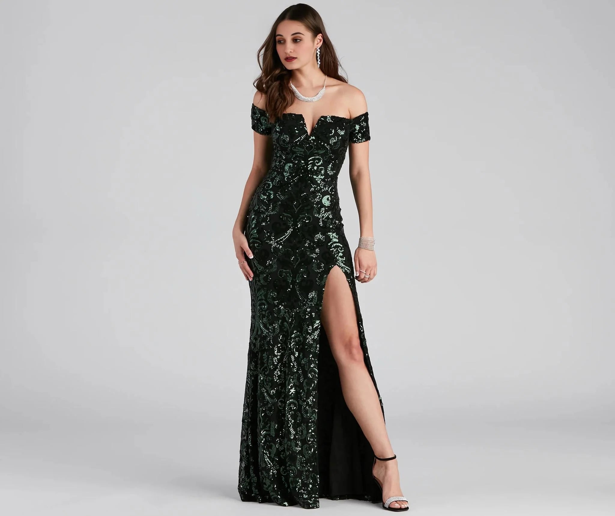 Carter Sequin Scroll A-Line Formal Dress