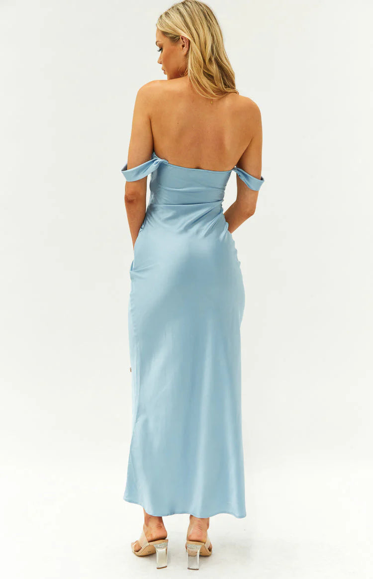 Ella Light Blue Off Shoulder Formal Maxi Dress