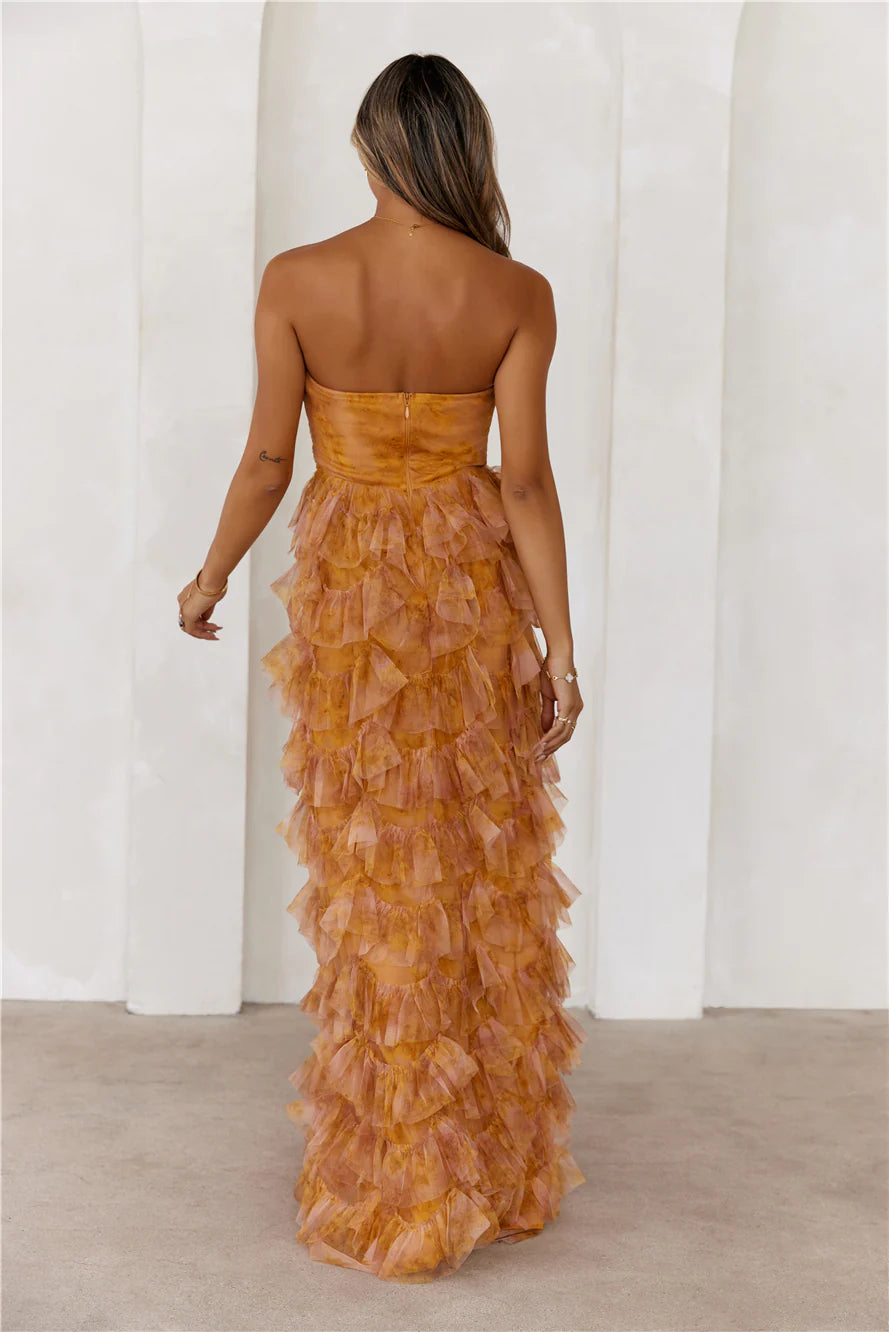 Festival Of You Strapless Tulle Maxi Dress Mustard