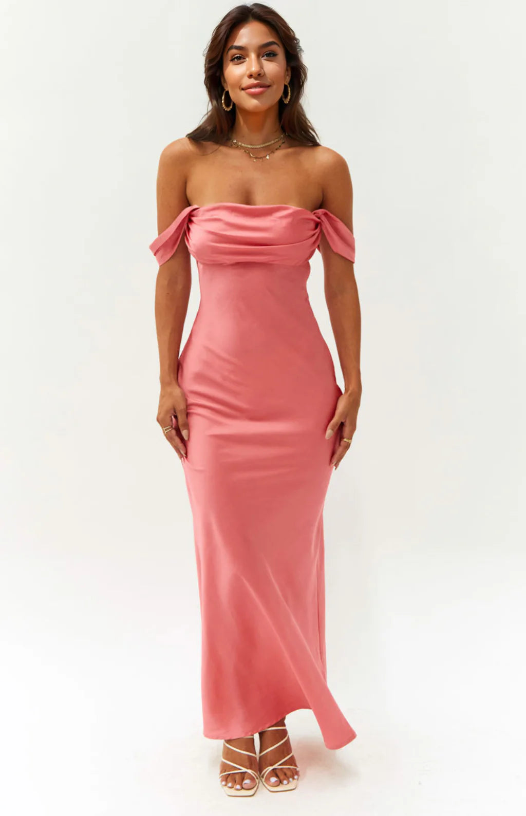 Ella Pink Off Shoulder Formal Maxi Dress