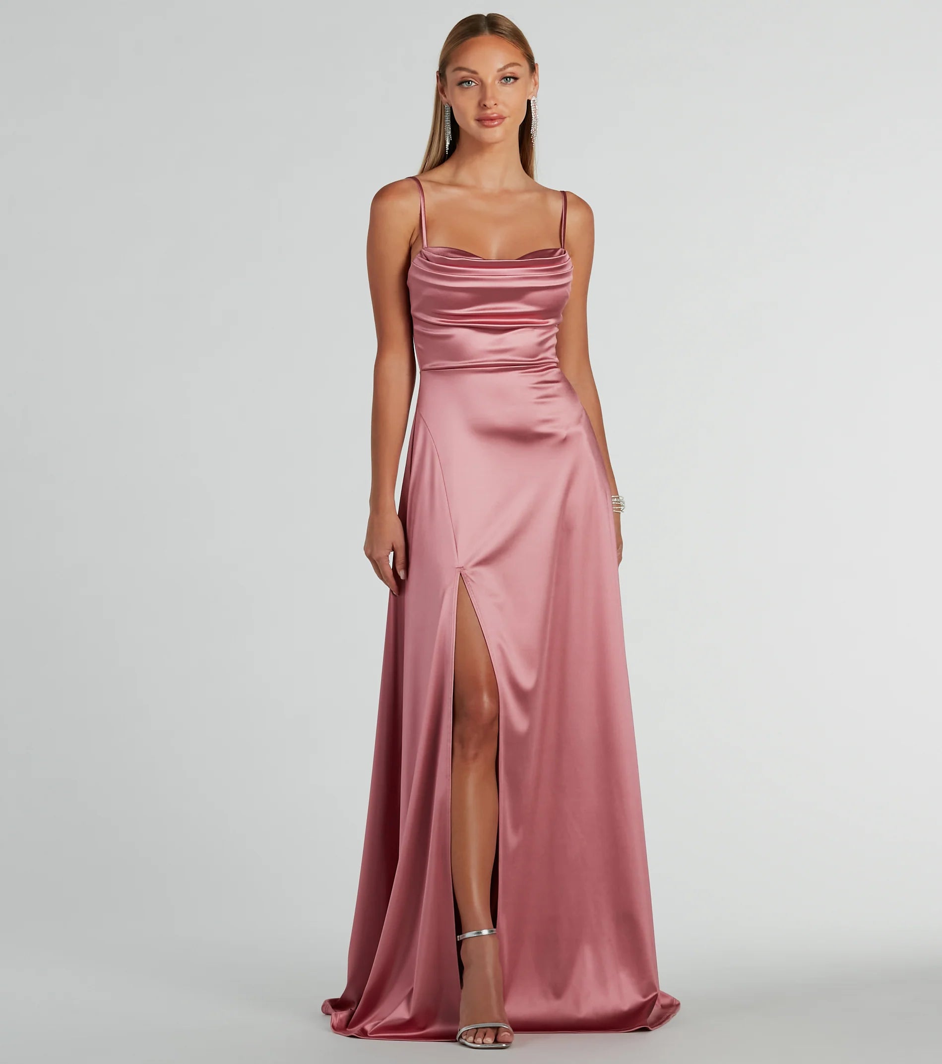 Marissa Formal Satin Cowl Neck Dress