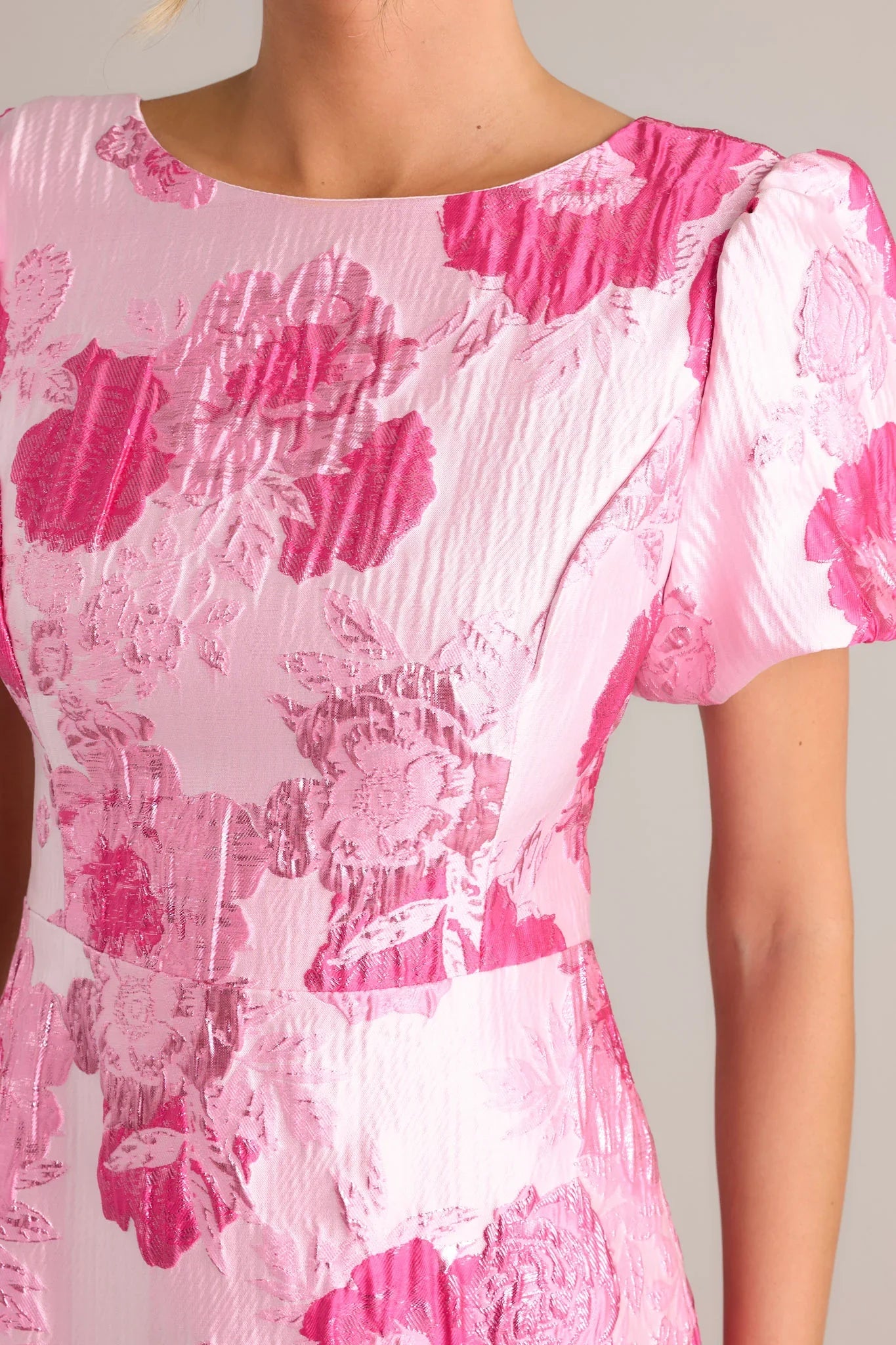 Luxe Living Light Pink Floral Jacquard Midi Dress (RESTOCK JULY)