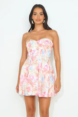 Familiar Feeling Strapless Mini Dress Floral