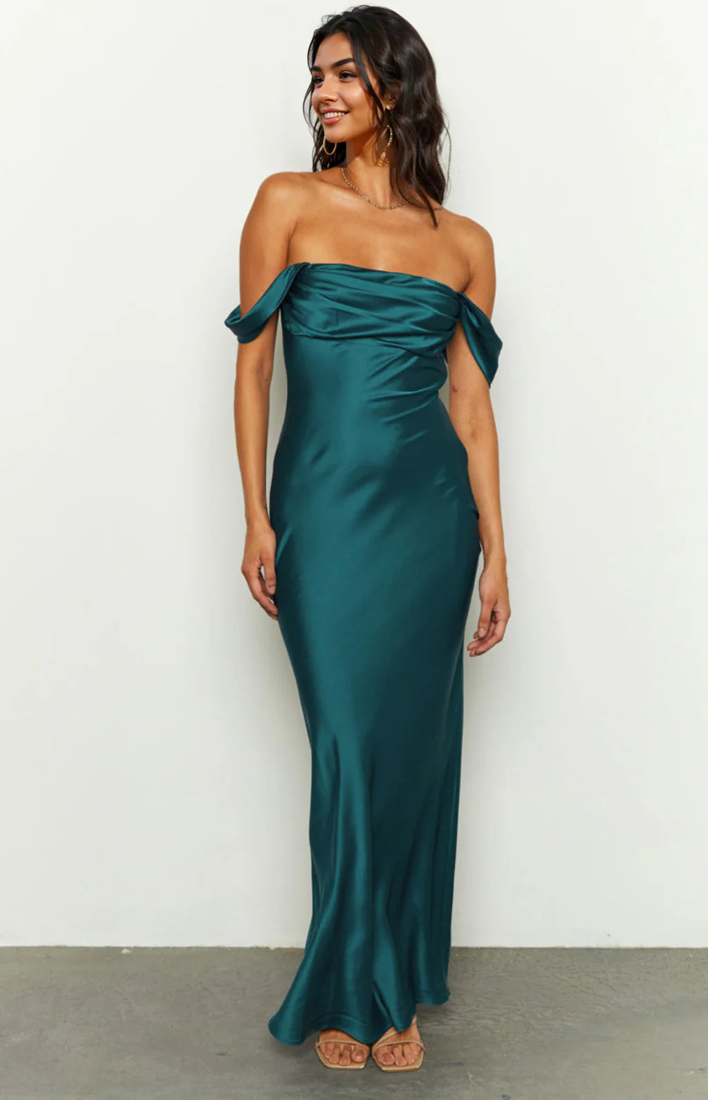 Ella Teal Off Shoulder Formal Maxi Dress