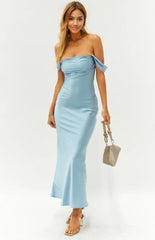 Ella Light Blue Off Shoulder Formal Maxi Dress