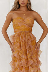 Festival Of You Strapless Tulle Maxi Dress Mustard