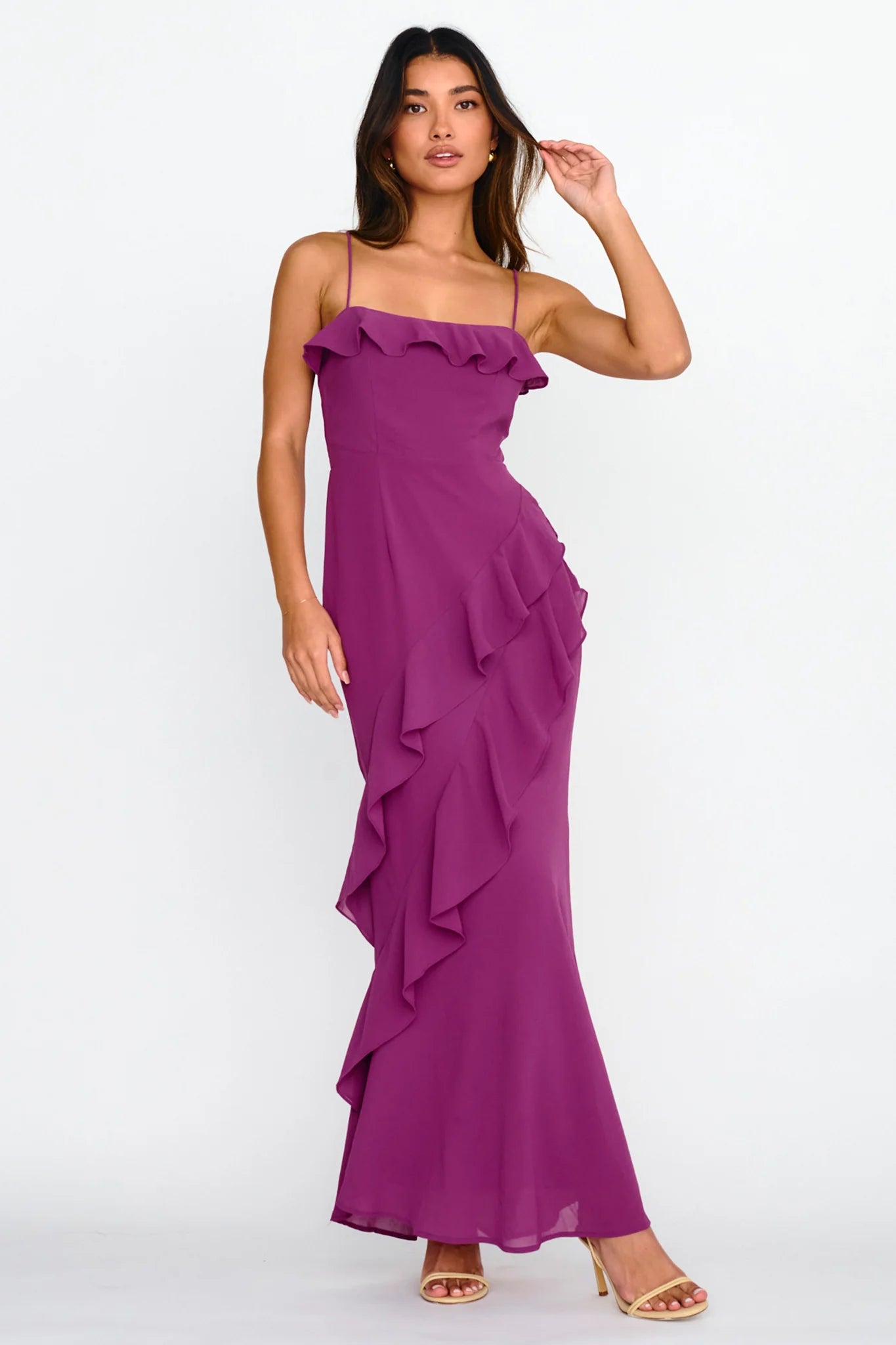 Actual Sunshine Ruffle Trim Maxi Dress Plum