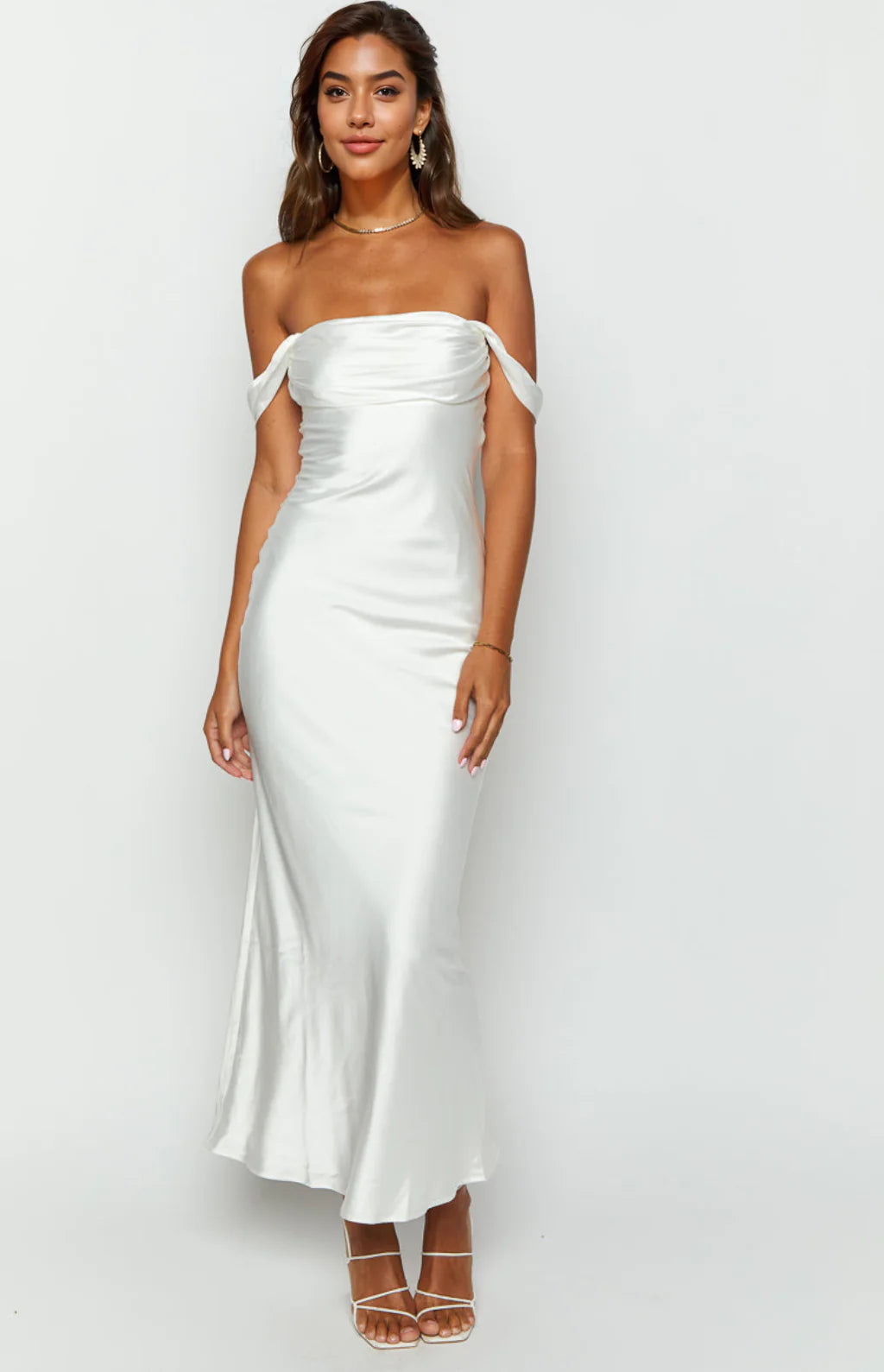 Ella White Off Shoulder Formal Maxi Dress