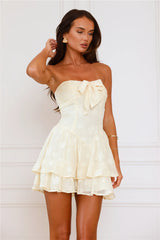 Daisy Dreams Strapless Mini Dress Yellow