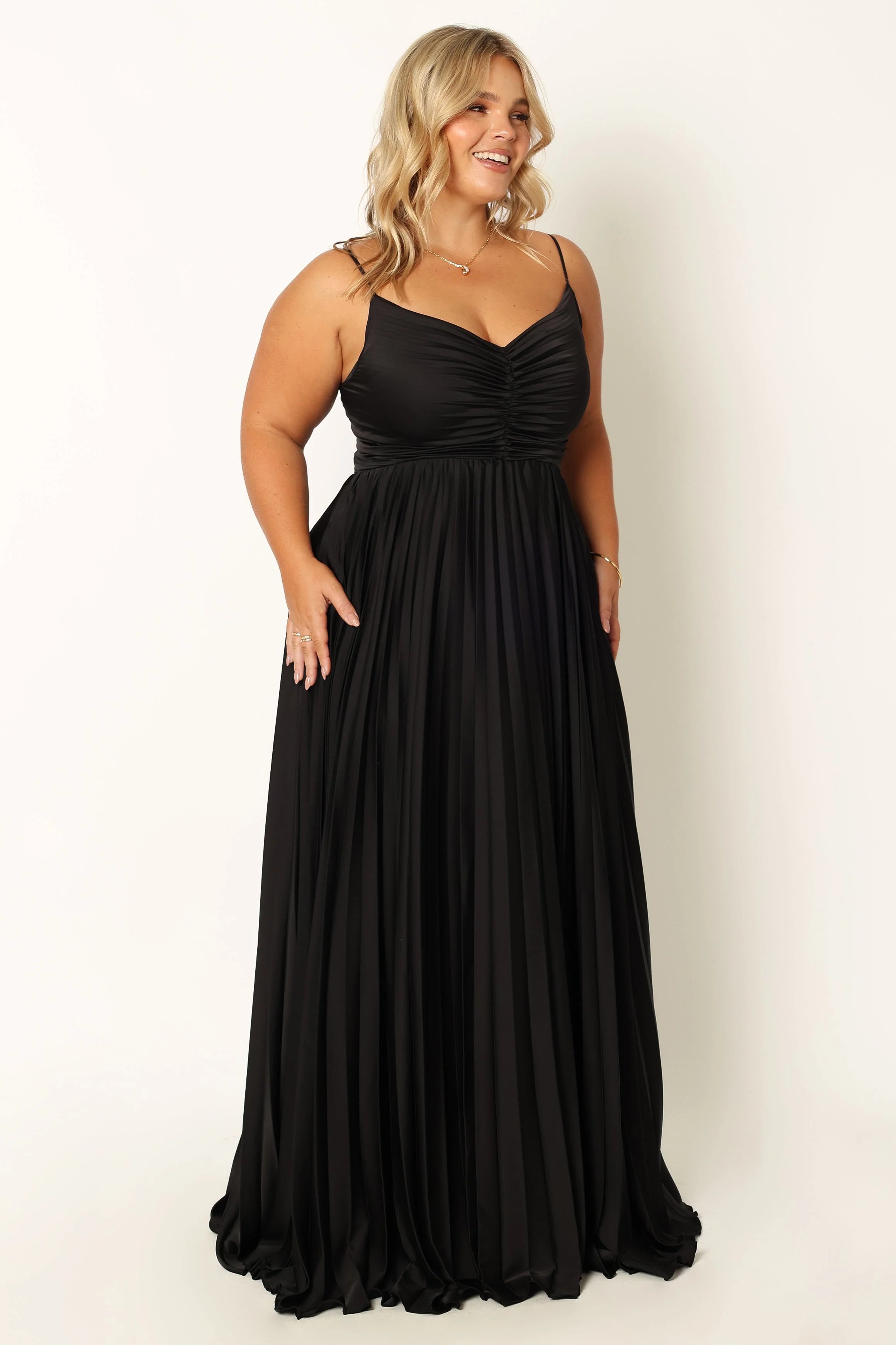 Naira Pleated Maxi Dress - Black