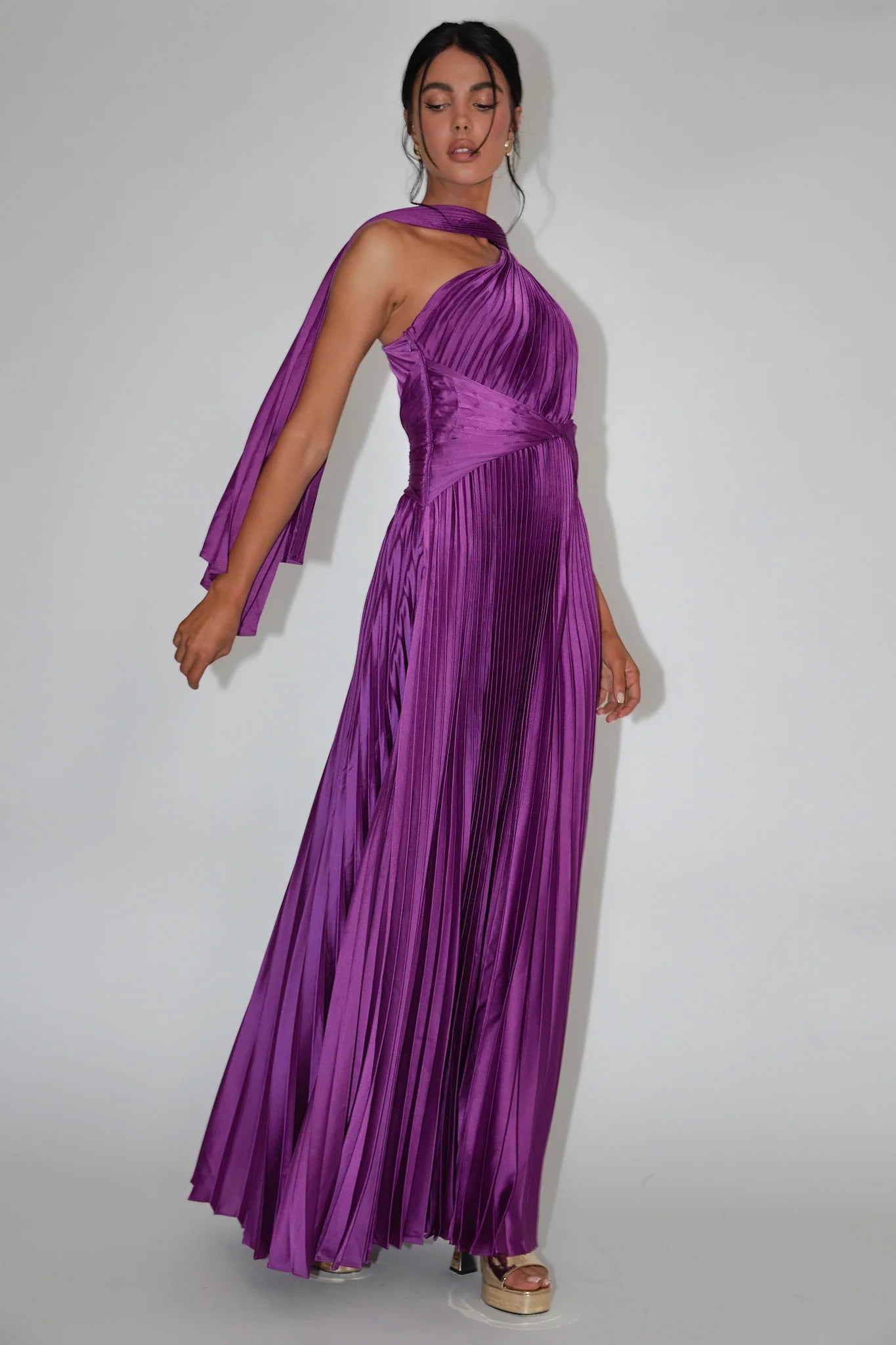 Laxmi Accordion Pleat Maxi Dress Purple