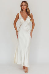 Ivonne Lace Trim V-Neck Maxi Dress Oyster